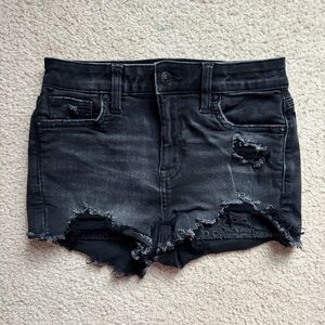 American Eagle High Rise Shortie Distressed Black Denim Shorts Size 000